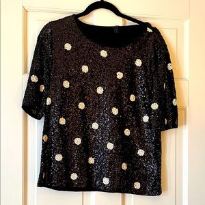 J. Crew Black/White Sequin Polka Dot Top